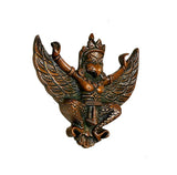Brass Garuda deity hanging decor, front view with ornate chest and wing designs