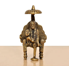 Brass Shirdi Sai Baba statue, side view with ornate horse saddle and raised hands