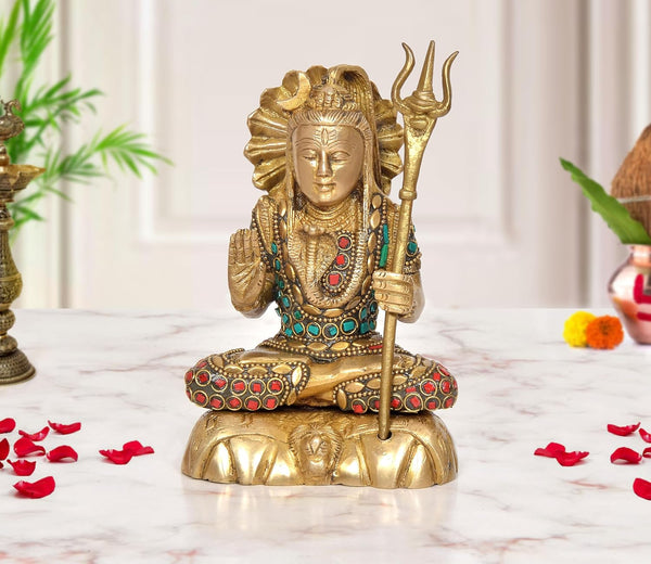Brass Lord Shiva Statue (Height : 6 Inch) (Multicolor 1)