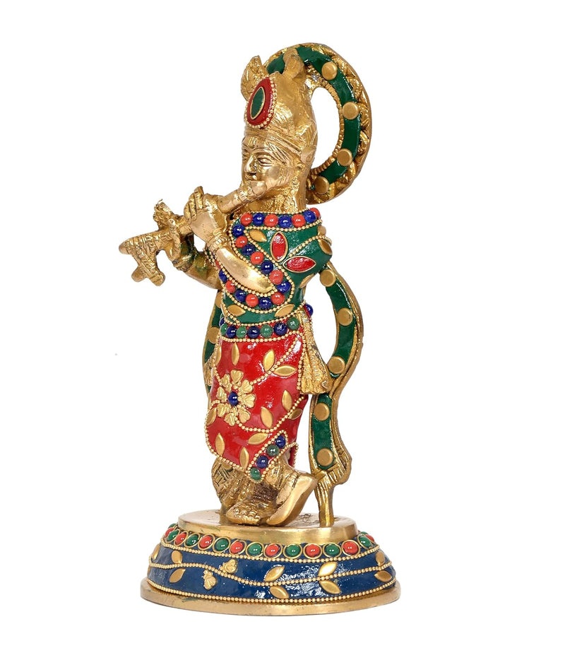 Brass Lord Krishna Idol Statue Sculpture for Home Office Temple Gift Showpiece, (Height 8 Inch)