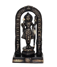 Ram Lalla idol statue in arched frame, dark finish with gold detailing