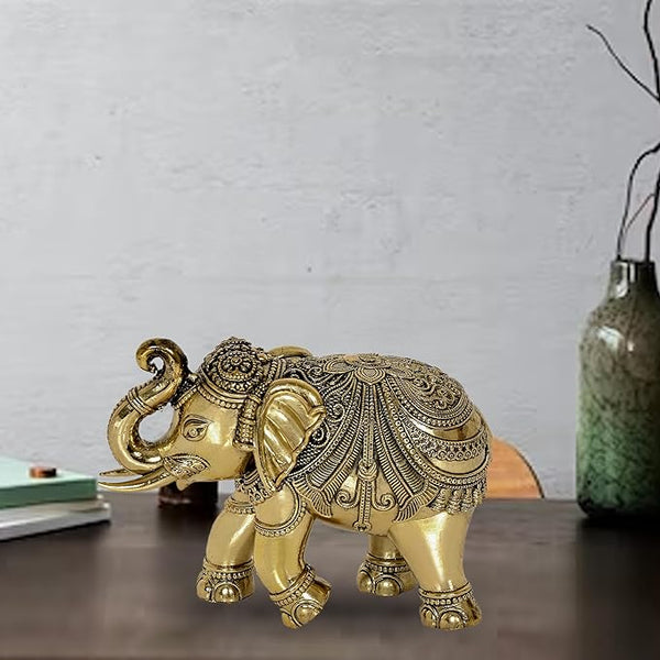 Fine Brass Elephant Decorate for Your Home,Office Table Decorative & Gift Item (Height: 4 Inch) Mandir Setting