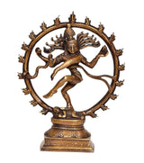 Messing-Nataraj-Idol mit tanzendem Shiva, detaillierte Arme und Kreisornament