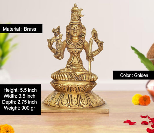 Brass Goddess Rajarajeshvari Idols Sitting on Lutos Tripura Sundari Murti (Height: 5.5 inch)