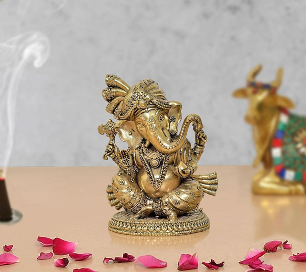 Superfine Brass Lord Ganesha Idol (Height 4 Inch)