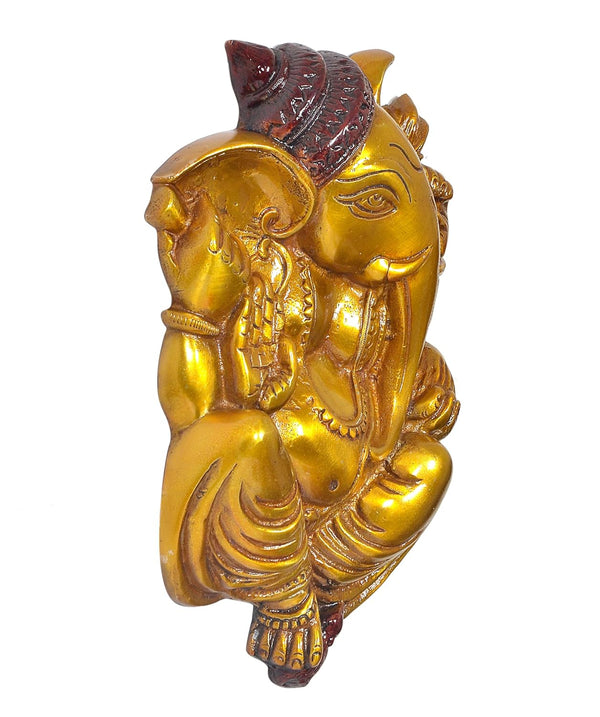 Brass Ganesha Wall Hanging for Decor (Height 10.5 Inch) Study Setting