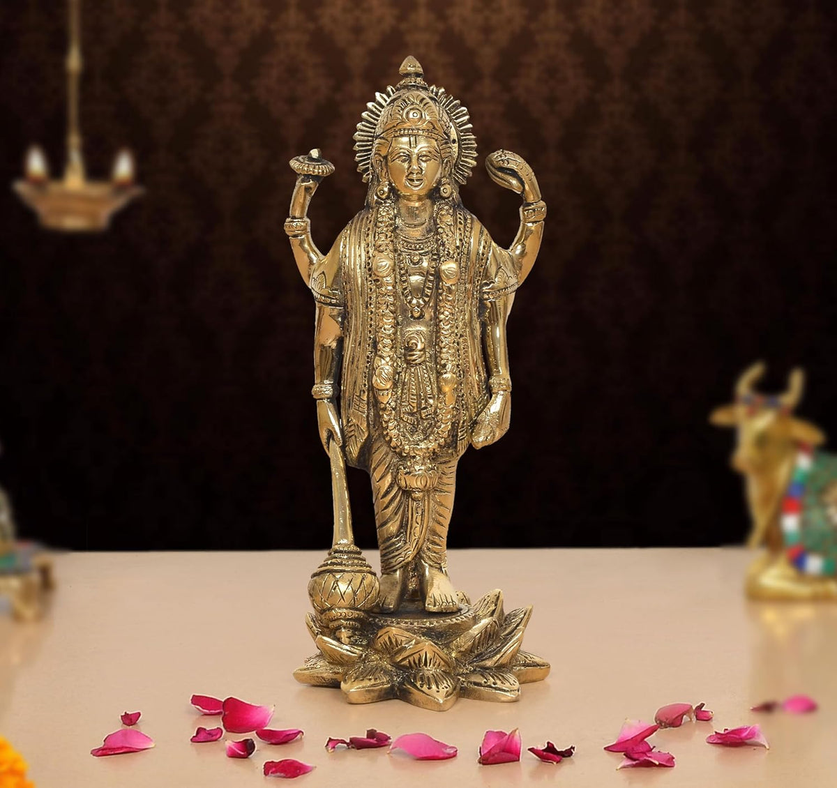 Brass Lord Vishnu Standing Idol (Height 8.5 Inch)