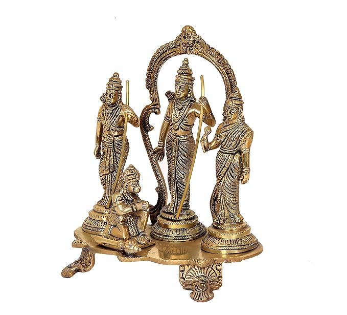 Lord Ram with Maa Sita Lord Lakshman and Lord Hanuman Ram Darbar Decorative Idol - (Brass, Height 9.4")