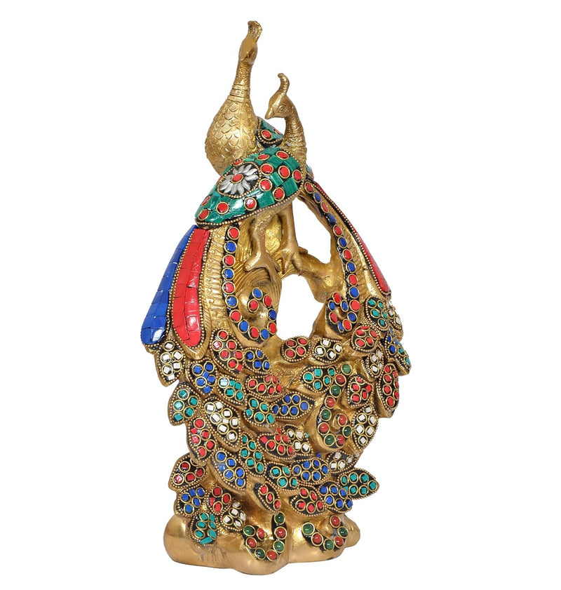 Brass Peacock Pair Showpiece for Table Decor (Height 12 Inch)