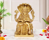 Brass Narasimha statue, 9 inch tall, golden figure with raised hands