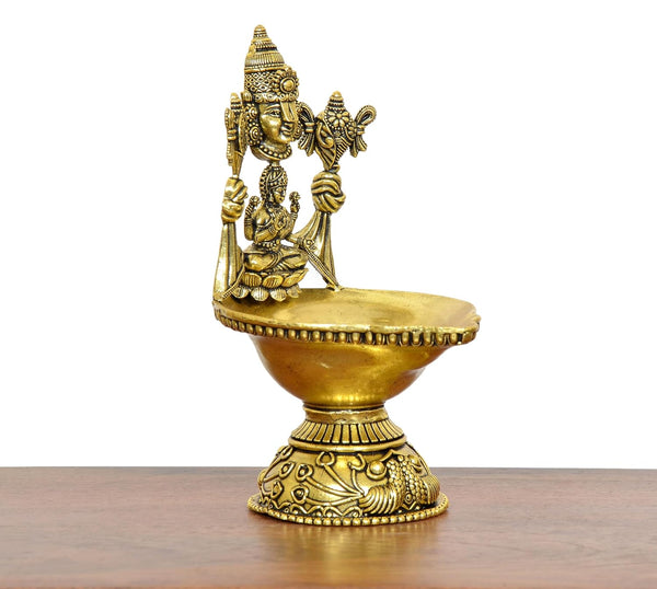 Superfine Brass Tirupati Balaji and Goddess Lakshmi Diya Oil Lamp (Height 5.5 Inch) Study Setting