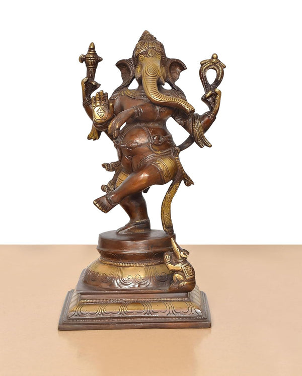 Brass Lord Dancing Ganesha Murti (Height 12.5 Inch) Study Setting