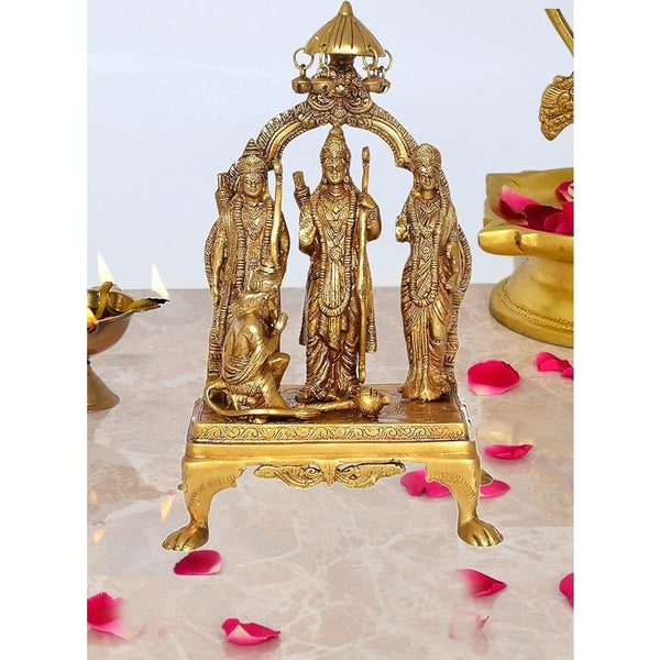 Brass Ram Darbar (Ram JI, Lakshman Ji, Sita Ji, Hanuman Ji) Statue Idol with Bell On Top for Diwali Temple | Height : 14 Inches