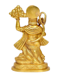 Brass Hanuman Ji statue idol, gold finish, rear angle showing draped garment