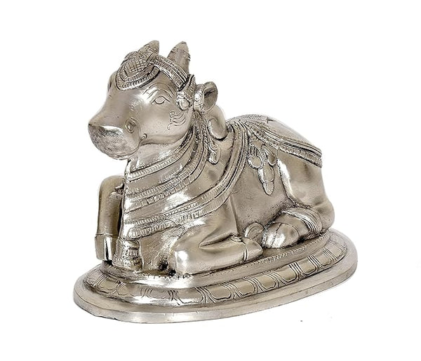 Brass Nandi Statue Idol The Mount of Shiva Murti Idol, Height: 5.6 Inch Study Setting