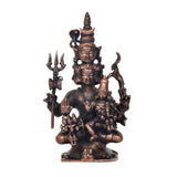 Copper Shiv Parivar showpiece, front view of seated multi-armed bronze figurine