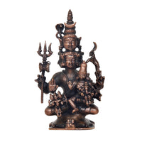 Copper Shiv Parivar showpiece, front view of seated multi-armed bronze figurine