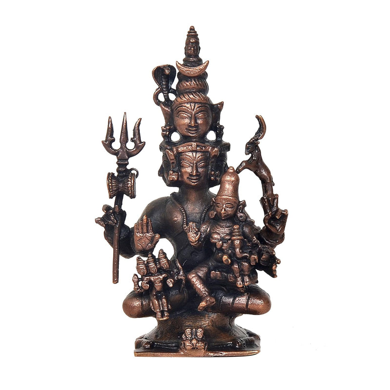 Copper Panchmukhi Shiv Parivar Shiva Family Idol Family for Home Decor Mandir Pooja Showpiece (Height 4 Inch)