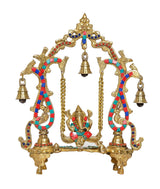 Decorative Ganesha jhula swing idol with brass frame, chains, and hanging bells