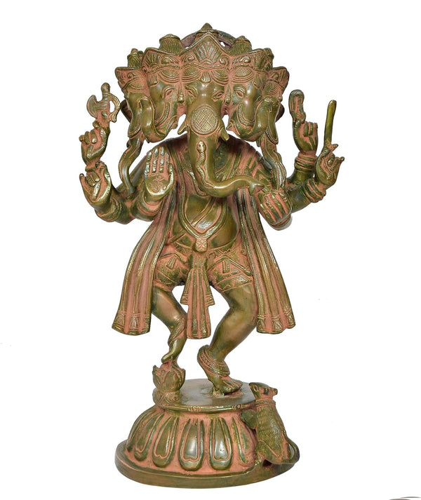 Brass Dancing Panchmukhi Ganesha Statue Gaanesh Murti Home Temple Office Figurine Showpiece Multicolour (Height 15 Inch) Entryway Setting