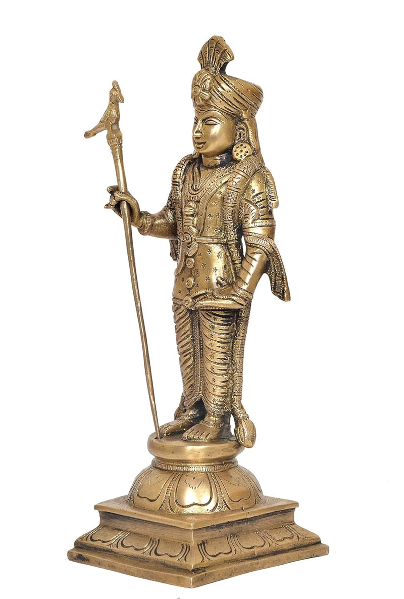 Brass Standing Lord Palani Raja Alangaram Murugan Kartikeya Murti for Home Decor Pooja Mandir Decorative Showpiece Brass Murti golden (Height 12 Inch)