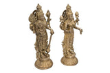 Brass Vishnu and Maa Lakshmi standing statue, side view with raised arms