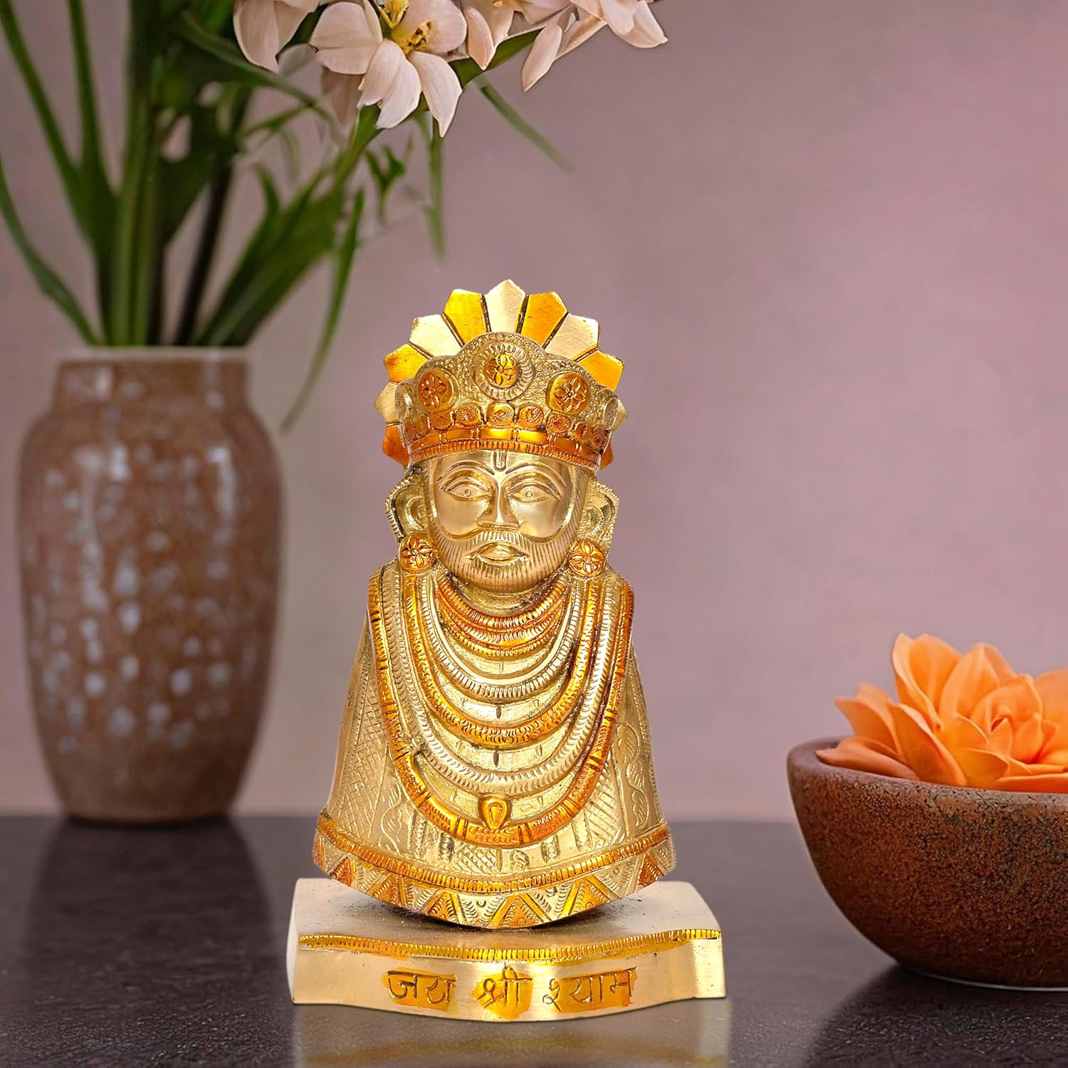 Brass Baba Khatu Shyam ji Idol Statue Showpiece for Home Decor and Pooja Decoration (Height: 8 Inch)