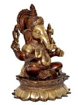 Brown and gold Ganesha lord sculpture, seated posture with detailed face and trunk