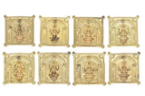 Eight gold-tone square Ashtalakshmi wall hangings with seated goddess and lotus base
