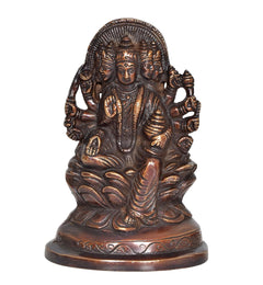 Brass Gayatri Mata idol, detailed seated figure with four arms and crown