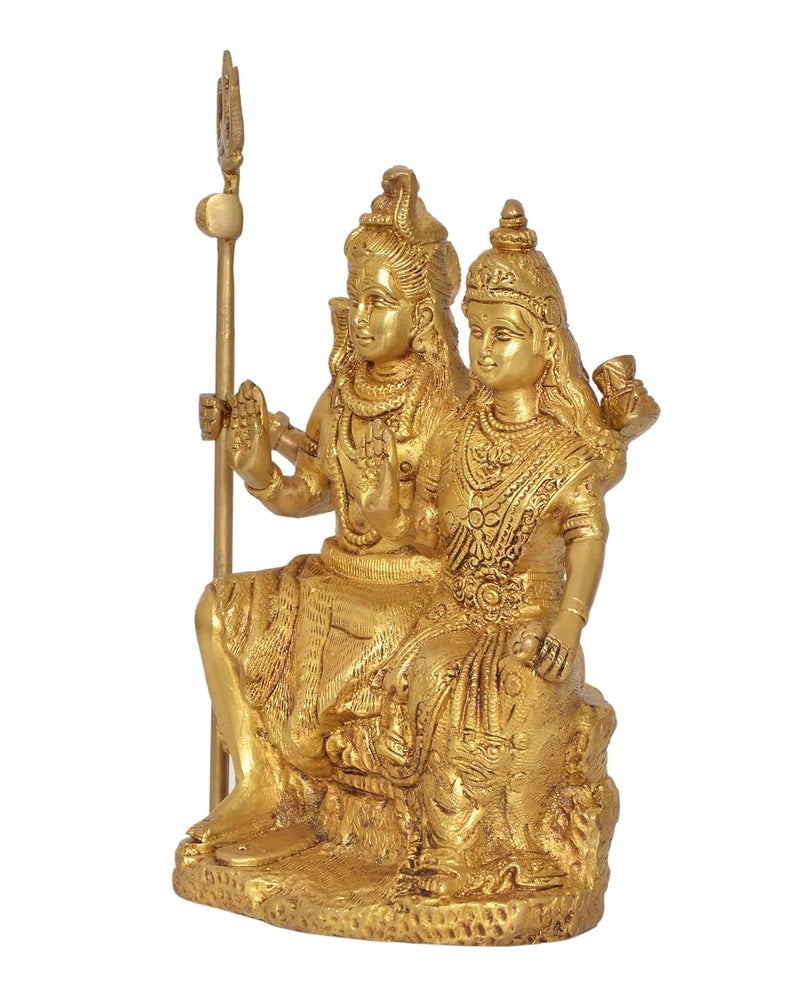 Brass Shiva and Parvati Sitting for Home Decor Mandir Pooja Showpiece (Height 9.5 Inch)