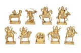 AONA Brass Navagraha nine-deity sculpture set, view of nine statues on separate bases