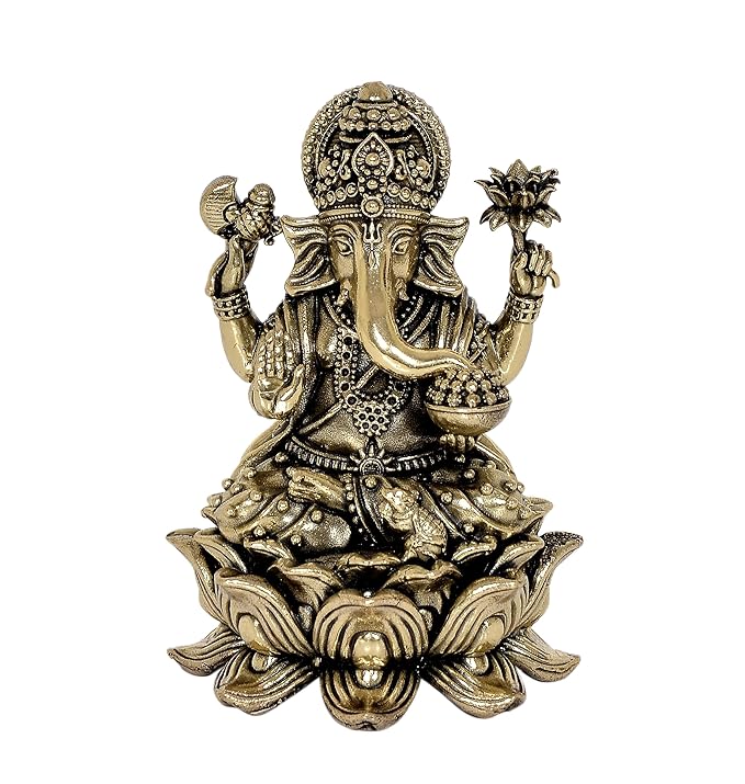 Fine Bronze Lord Ganesha Ganpati Idol Vinayak Religious Statue Murti (Height: 4 Inch)