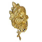 Brass Krishna mask wall hanging side profile with floral headdress and flowing ornaments