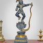 Brass Krishna Bhagwan Murti Dancing on Kaliya Naag Religious Statue for Home Temple Pooja Mandir Office Decor (Height 18.5 Inch)