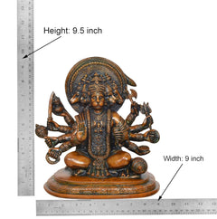Brass Panchmukhi Hanuman idol size shown: 9.5 in height, 9 in width