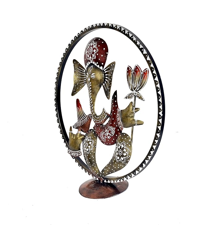 Metal Ganesha Idol in Cirle Decorative Handicraft Showpiece Ganesha Idol Table Top Beautifully Designed Home Decor Office Best for Gift Multicolour Height 16 Inches