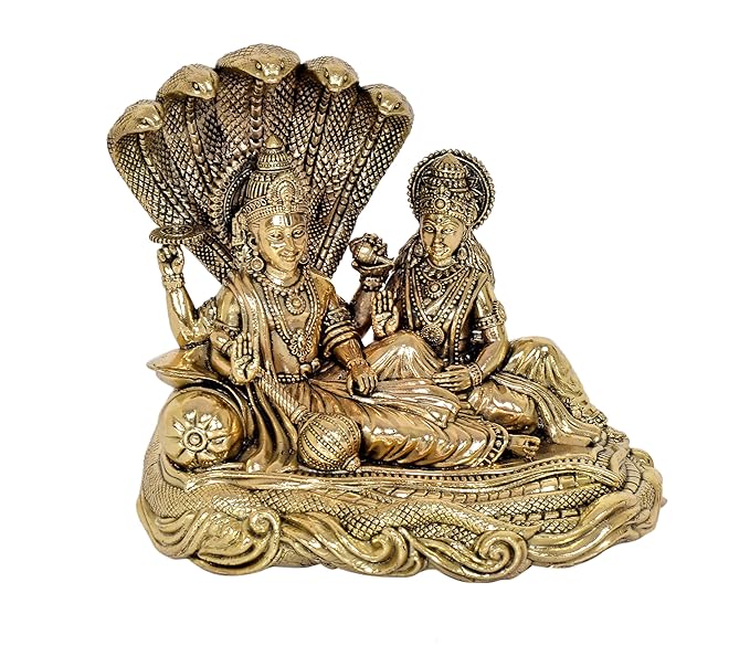 Fine Brass Maa Lakshmi with Lord Vishnu On Sheshnag Idol Statue for The Puja Temple at Home in Brass - (Height 5 Inch)