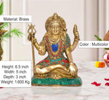 Brass Lord Shiva statue with trident, multicolor jeweled detailing and seated pose