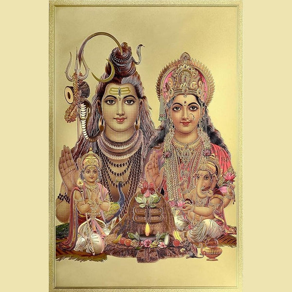Shiv Parivar Idol Shiv Family Poster Foil Plated Length 18 Inch X Width 12 Inch Study Setting