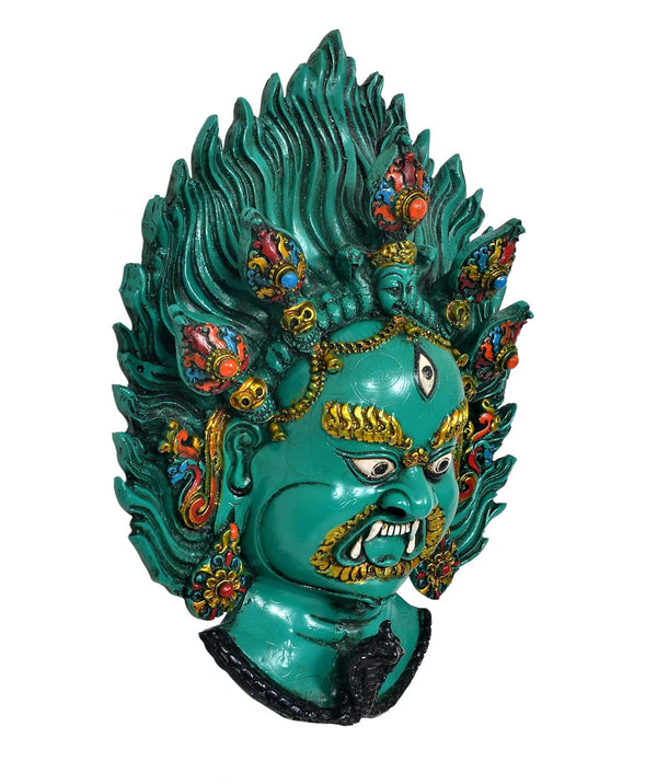 Resin Nazar Battu - Mahakal Wall Hanging Mask Nepali Style (Height : 13 Inches) (Green) Study Setting