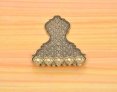 Bronze panchmukhi aarti plate top view with five round diya cups at the base