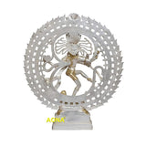 Brass Nataraja statue with openwork disc halo, raised arms, gold-trimmed torso and legs