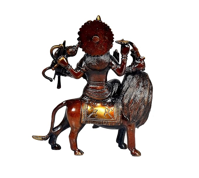 Brass Idol/Statue of MATA Sherawali/Maa Durga for Home & Office Temple 9 Inches