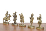 Ten brass Dashavatara figurines, standing on engraved round bases