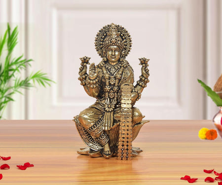Superfine Brass Goddess Lakshmi Idol on Lotus (Height 4 Inch)