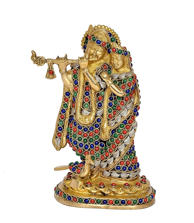 Brass Radha Krishna Murti Statue Idol Brass Statue for Home Decor, (Height .8.5 Inch) Craft Detail