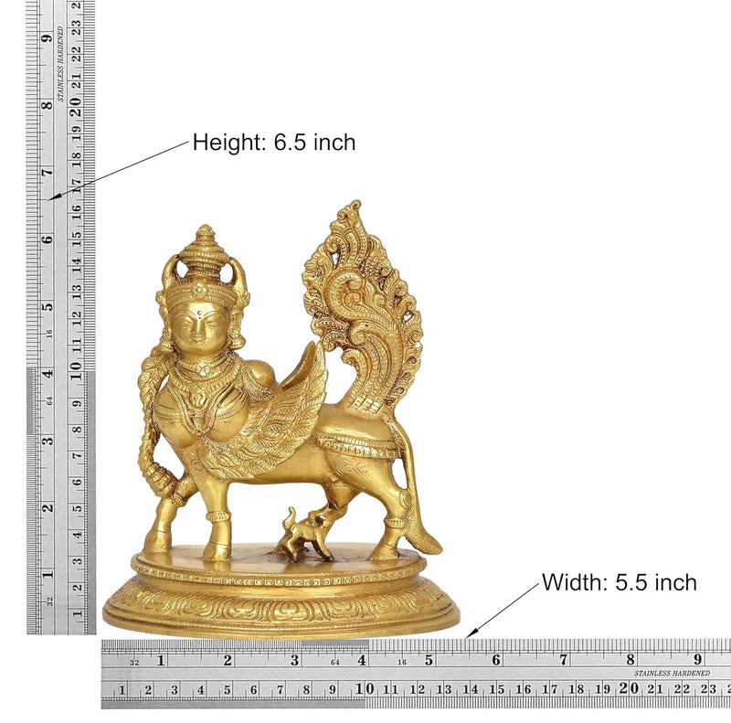 Brass Kamadhenu Cow with Wings | for Pooja Home Decor Mandir | (Height 6.5 Inch)