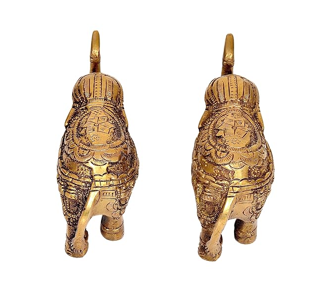 Brass Royal Elephant Idol Figurine Showpiece Golden Height 2.5 Inches (Set of 2)