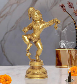 Brass Dancing Baby Krishna Bal Gopal Krishna Laddu Gopal Idol Statue | for Pooja Home Decor Mandir | (Height 11 Inch)